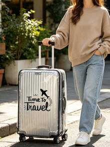 Unisex Cartoon Illustration Transparent Luggage Cover, Suitable For 20/24/28 Inch Suitcases, Perfect For Family And Friends, Christmas And Easter - Multicolor - View 5