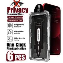 6pcs Anti-Peeping Privacy Screen Protector, High-Hardness Tempered Glass Material, Effective Adsorption, Not Easy To Fall Off During Daily Use. With Dust-Removal Box For Quick Installation, Beginners Can Easily Install. Compatible With IPhone17e/17 Pro Max/17 Pro/17/16 Pro Max/16 Pro/16 Plus/16/15 Pro Max/15//14/13 And Other Models. - Black - View 28