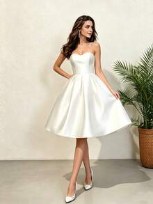 Women's Strapless Umbrella Hem Cocktail Dress, Bridal Shower Dress, Graduation Dress Wedding Spring Fall - Beige - View 6