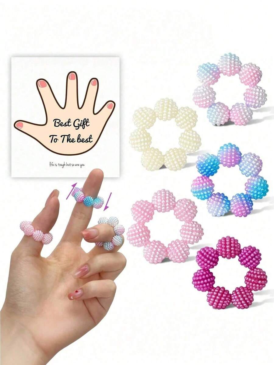 1/3/5pcs Beaded Finger Massage Rings, Adjustable Sensory Bead Fidget Rings, Finger Massage Rings, Multiple Colors Available, Soothing Massage Rings, Finger Massager, Suitable For Adults, Office Workers - Multiple Styles - View 1