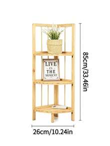 1pc Floor-Standing Curved Corner Solid Wood Shelf, Storage Rack For The Dry Area Of Bathrooms, Multi-Functional Corner Shelf For Small Apartments. - Maple - View 12