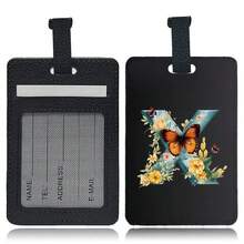 PU Leather Suitcase Tag With Hidden Card Slot Detachable Quick Release Strap Anti Scratch Wearproof Portable For Business Travel Overseas Trip Student Bag And All Luggage Sizes Initial Name Butterfly Letter 26 Letters Pattern - Black 1pc - View 19