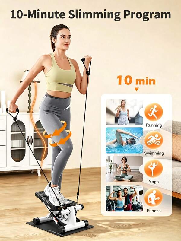 Stepper With Anti-Slip Pedals And Dual Hydraulic Silent System; Equipped With Resistance Bands For Full-Body Workouts, Enabling Home Aerobic Fat Burning And Shaping Hips, Legs And Arms