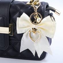 Sweet And Stylish Ribbon Bow Keychain Faux Pearl Keychain, Metal Accessory Clasp Women's Pearl Chain Bag Charm Valentine's Day Diy Gift Jewelry - Multicolor - View 12