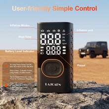 Pompa Udara Darurat 3-in-1 dengan Lampu Senter LED (Putih Konstan/Merah Berkedip Lambat/Merah Berkedip Cepat), Layar Digital Menampilkan Tekanan dan Level Baterai Secara Real-Time, 5 Mode Pengisian Udara yang Telah Ditetapkan, Mati Otomatis, Cocok untuk Mobil, Sepeda, Sepeda Motor, Bola, dan Aktivitas Luar Ruangan - Wireless - View 5
