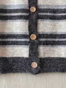 JIANHU Autumn/Winter Striped Knit Vest, Women's Comfortable Fuzzy Sweater Vest, Button Front, Casual Layering Fall - Dark Gray - View 10