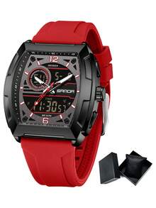 SANDA. SANDA Men's Barrel-Shaped Large Dial Waterproof Electronic Watch, Multi-Function Countdown Digital Wristwatch For Teenagers - one-size - View 17