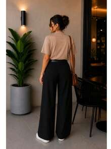 High-Neck Cotton T-Shirts Inspired By Zaara, Solid T-Shirt, Basic Casual, Stripped, Women's Blouse, Fashion, Summer 2024 - 卡布奇諾 - 查看 5