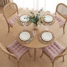 Made In Turkey 4-Pack Chair Seat Cushions – 9-Point Tufted Thick Dining Chair Pads With Ties, Soft & Comfortable - Pink - View 3