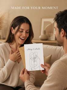 1pc Customized Couple Line Art Wedding Greeting Cards, Single-Line Sketch Blessing Cards For The Couple, Personalized Wedding Portrait Memo Cards, Minimalist Wedding Stationery, Customized Wedding Painting Cards. - Multicolor - View 4