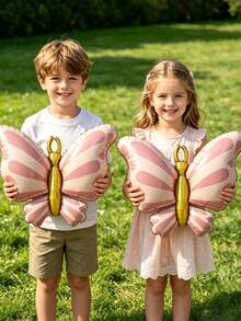 2pcs New Butterfly Foil Balloons BEE Decoration Spring Theme Insect Shaped Balloons Birthday Decoration - Pink - View 1
