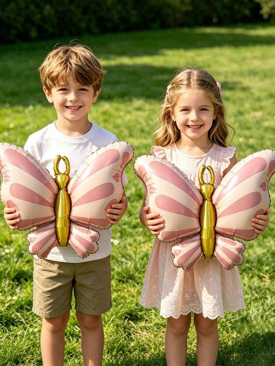 2pcs New Butterfly Foil Balloons BEE Decoration Spring Theme Insect Shaped Balloons Birthday Decoration - Pink - View 1