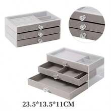 1pc Velvet Divided Jewelry Storage Box, Lid With Built-In Chain Hook, Lower Layer With Divided Velvet Slots, Compartments For Rings, Earrings, Bracelets, Necklaces, Metal Lock To Prevent Dust And Oxidation, Multi-Color Soft Velvet Surface, Portable Large Capacity Vanity Jewelry Organizer Box - Multicolor - View 7