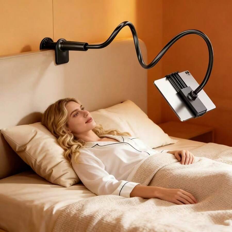 1pc Reinforced Bedside Phone & Tablet Holder, Flexible Gooseneck Long Arm, 360° Rotation, Secure Grip Without Slipping, No Extra Import Fees, Suitable For Online Classes, Lying Down Watching Movies, Home Live Streaming And More - A - View 1