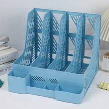 4 Colours4 Grid Multi-Functional Hollow Plastic File Organizer With Pen Storage Slots, Large Capacity A4 Document Magazine Desktop Storage Rack, Macaron Color Desk Paper Holder For Office Student Study Stationery - File Basket - View 11