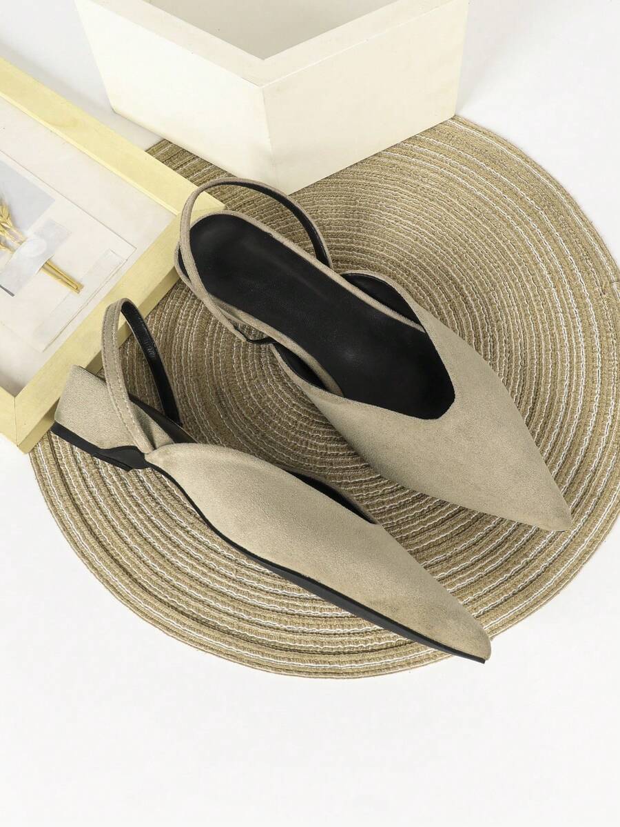 Women's Beige High Heel Pumps Sandals Kitten Heel Slingback Open Back Party Wedding Shoes 5cm Formal Slip-On Buckle Strap Pointed Toe Sandals - Sand Color - View 1