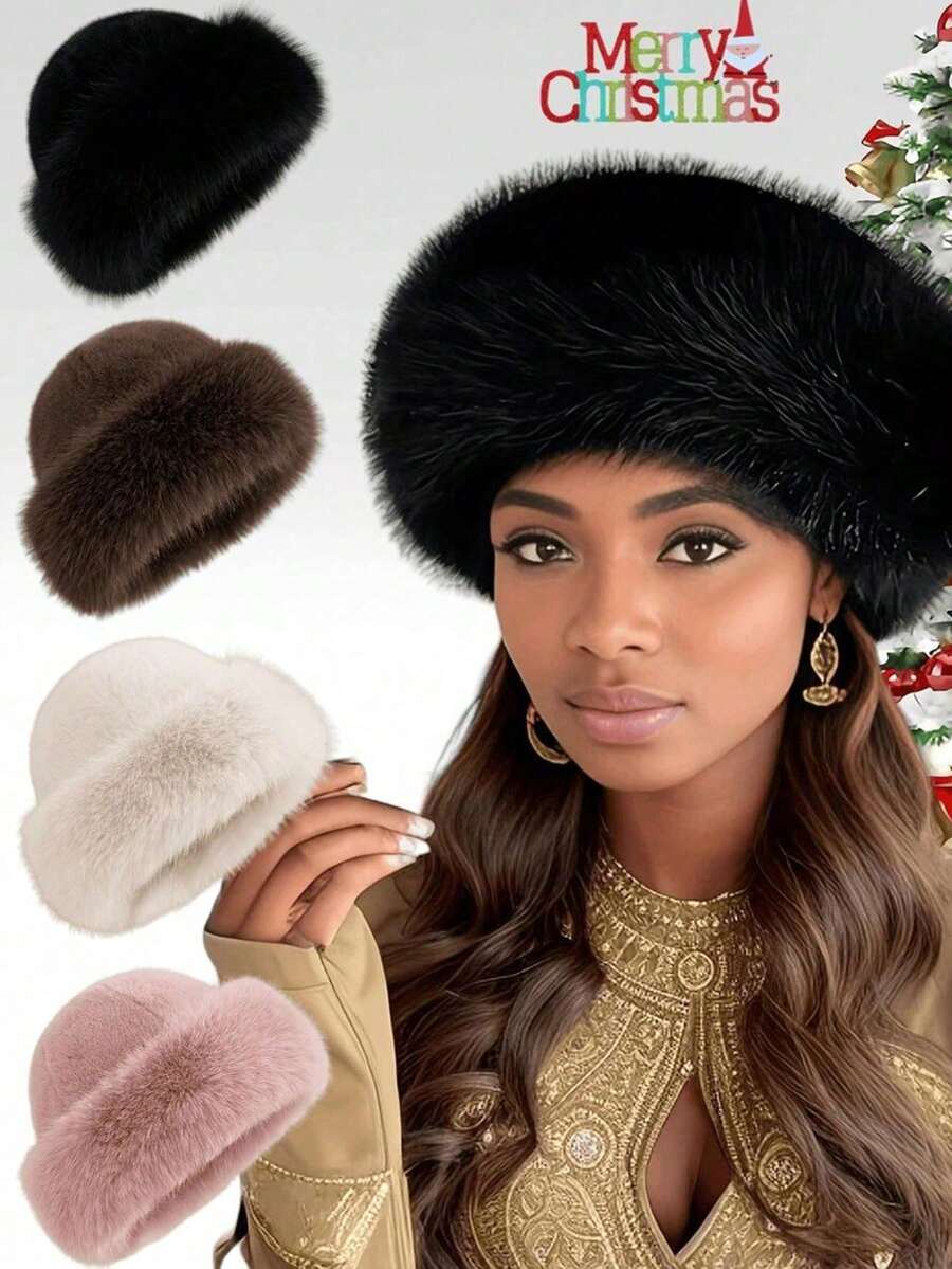 1/4pcs Set Faux Fur Fashion Hat, New Plush Hat For Women, Warm & Cute Plush Hat For Winter Outfit - Multicolor - View 1