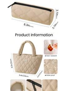 Quilted Diamond Pattern Handheld Lunch Bag, Skin-Friendly Texture, New Fashion Large Capacity Insulated Lunch Bag, Portable Handbag, Women's Multi-Functional Lunch Bag, Suitable For Office Meal, Commuting, Daily Insulation, Lunch Bag & Pencil Case Set - Multicolor - View 6