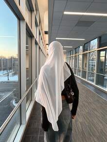 1件女款休閒雪紡希賈布頭巾，女用日常佩戴頭巾 - 白色 - 查看 3