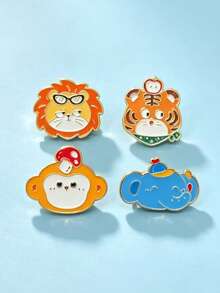 1pc Cartoon Creative Cute Animal Brooch, Soft Adorable Tiger Lion Bear Alloy Pin, Backpack Jacket Decoration - Multicolor - View 4