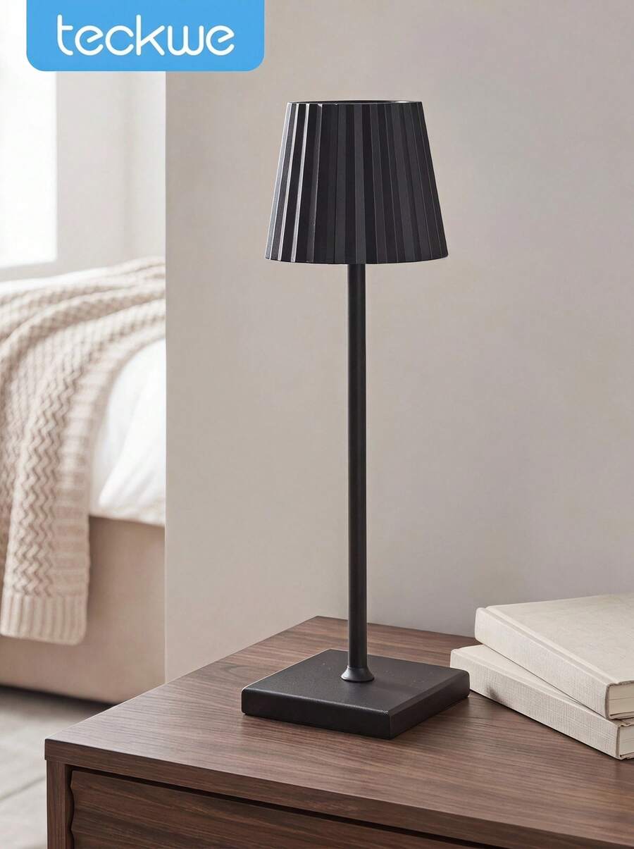 Teckwe Lampu Meja Nirkabel dengan Kap Lampu Lipit, Lampu Meja LED Isi Ulang dengan Kontrol Sentuh, Lampu Malam Minimalis Logam Hitam untuk Samping Tempat Tidur, Bar, Kamar Tidur, dan Dekorasi Rumah. - Satu-Ukuran - View 1