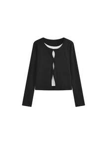 French Style 2 In 1 Hollow Polka Dot Long Sleeve T-Shirt, Autumn New High-End Slim Fit Versatile Top - Black - View 6