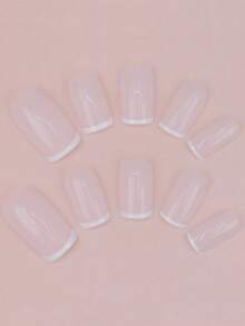 24pcs Square White French Minimalist Simple Nail Tips Suitable For Daily Wear And Party - 彩色 - 查看 2