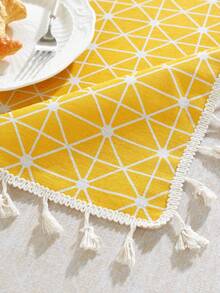 MineLain 1pc Bohemian Yellow Geometric Tablecloth, Rectangular Tablecloth With Beige Tassel Decor, Washable, Suitable For Coffee Table, Bedside Cabinet, Dining Table Decoration, Home Decor, Dining, Gathering, Party And Holiday Events, Daily Home Decor, Spring/Summer - Yellow - View 21