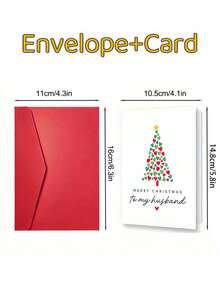 1pc Merry Christmas To My Husband Greeting Card With Heart Christmas Tree Design, Romantic Holiday Card - Multicolor - View 5