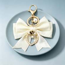 Sweet And Stylish Ribbon Bow Keychain Faux Pearl Keychain, Metal Accessory Clasp Women's Pearl Chain Bag Charm Valentine's Day Diy Gift Jewelry - Multicolor - View 11