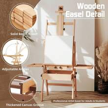 Beech Wood H Frame Studio Easel Stand With Storage Box And Palette, Heavy Duty Adjustable Floor Artist Painting Easel Holder For Adults Canvas Painting, Natural Brown Set - Walnut - View 2