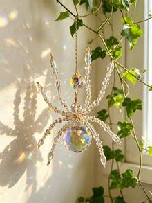 1pc Halloween Christmas Crystal Spider Suncatcher, Beaded Spider Pendant Crystal Prism, Rainbow Maker Window Hanging Decor, Home Indoor Tree Party Decoration - Crystal Spider - View 4