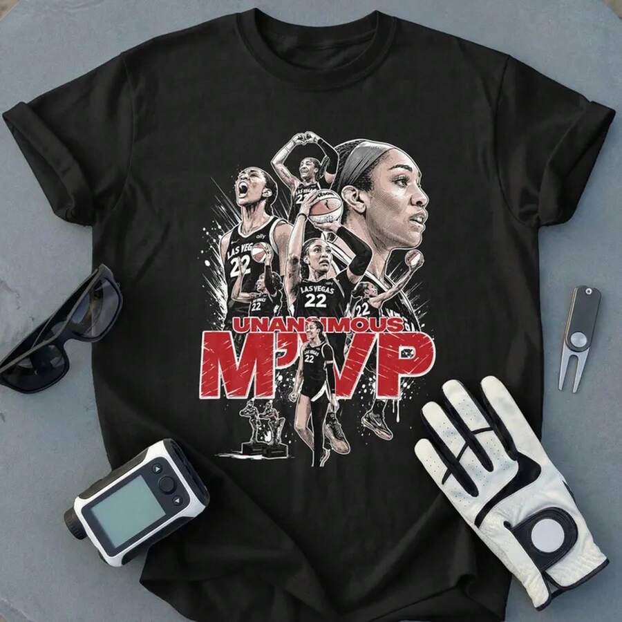 Camiseta A'ja Wilson Funny Aces MVP Art, Estilo Gráfico Retro Faux Grunge, Regalo para Líderes del Baloncesto - Negro - Ver 1