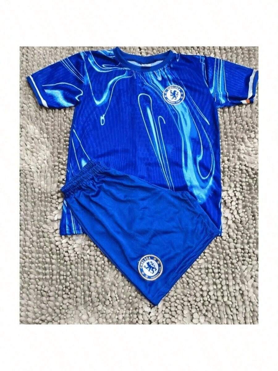 CONJUNTO DE TIME INFANTIL CHELSEA AZUL CAMISA E SHORTS ROUPAS DE CRIANÇAS - Azul - Visão 1