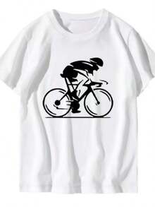 Trendssssssssy Cycling Tee Cotton Short-SLeesved T-Shirt For Breathable And Comfortable For Sports Unisexs Tee Tops Loose Pirnt - 白色 - 查看 1