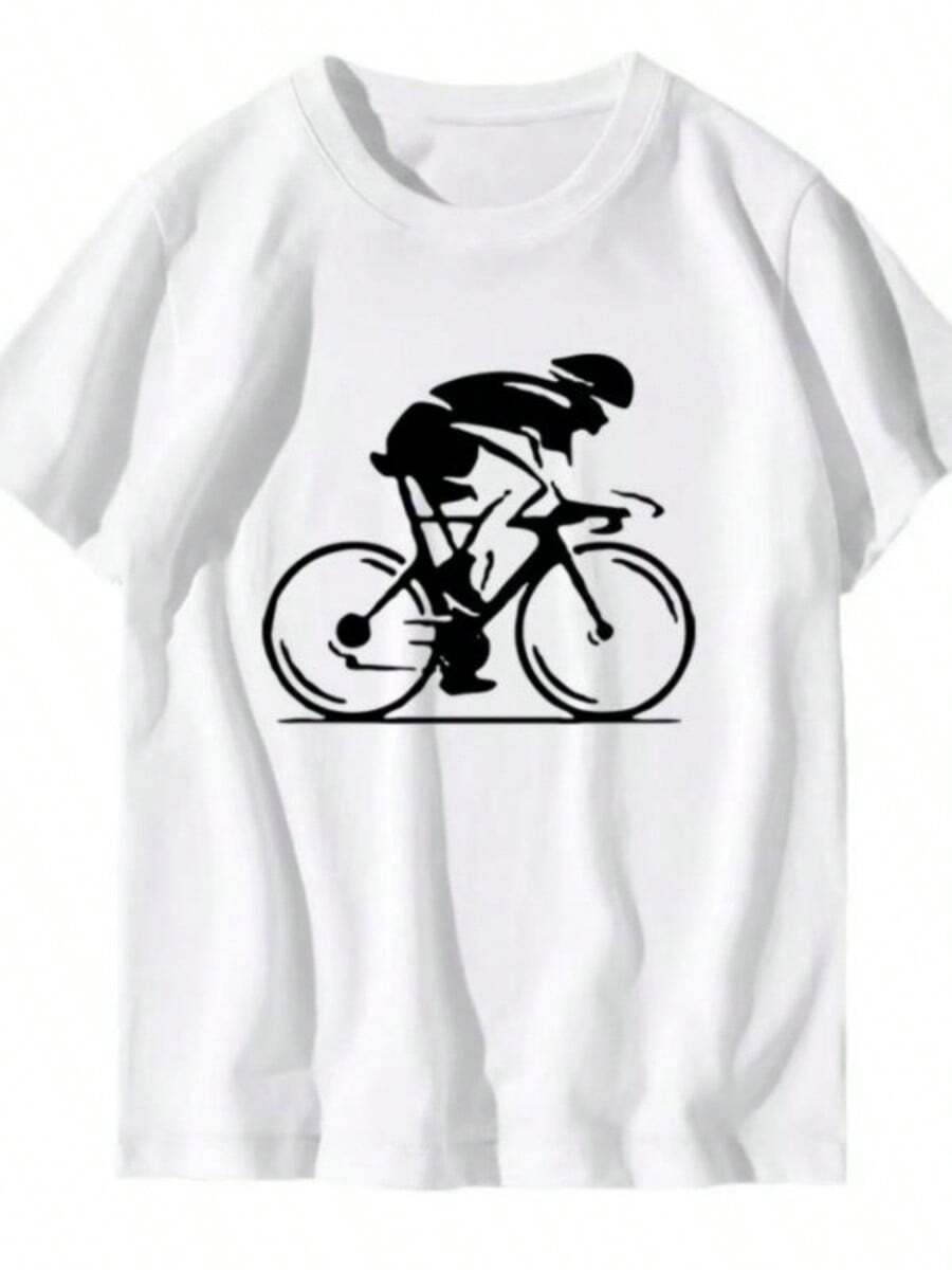 Trendssssssssy Cycling Tee Cotton Short-SLeesved T-Shirt For Breathable And Comfortable For Sports Unisexs Tee Tops Loose Pirnt - 白色 - 查看 1