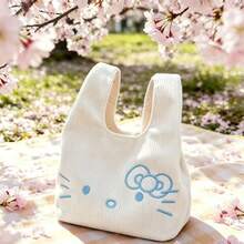 1pc Sanrio Hello Kitty Embroidered Corduroy Handbag, Cute Girl Mini Tote Bag For Daily Commute And Shopping, Christmas Halloween Birthday Gift - Multicolor - View 9