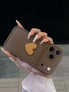 高品質磨砂棕色 TPU 手機殼，附 3D 愛心裝飾與極簡棕色腕帶，百搭日常手機配件，防震相機保護殼，純色磨砂手機殼，相容 S24 S25 Ultra S24 Plus A12 A13 A14 A23 A52 A34 A54 S20 FE S21 FE S23 Ultra 及 Apple 17 17 Air 17 Pro 17 Pro Max - 棕色 - 查看 2