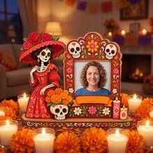 1pc Wooden Photo Frame, Gothic Sugar Skull Altar Decoration Wooden Memorial Photo Frame, Holiday Decorative Plaque, Day Of The Dead Decoration - Picture Frame - View 7