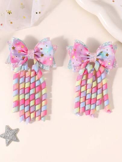 2 Stück Schulanfang Haarspangen, weiße und schwarze gepunktete Haarschleifen, lockige Quasten-Alligator-Clip, süße Haaraccessoires für Mädchen, Geschenke, Schulbedarf, Alltag