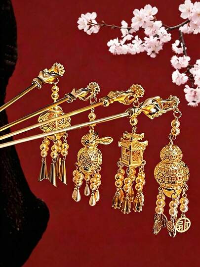1 buah Jepit Rambut Lentera Rumbai Mutiara Gaya Cina Vintage Aksesori Rambut Sanggul Dekorasi Rambut yang Indah Cocok untuk Pesta Festival dan Paduan Busana