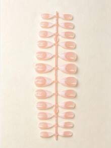 24pcs Almond Shape Short Full Coverage Press-On Nails, Gradient Pink To Milky White French Manicure Style, Includes 1 Nail File And 1 Jelly Glue - Apricot - View 3