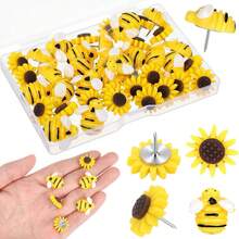 10/20pcs Creative Cartoon Bee Sunflower Large Head Pins, Cork Board Decoration Buttons, Sunflower Flower Head Pins, Felt Wall Buttons - A - View 5