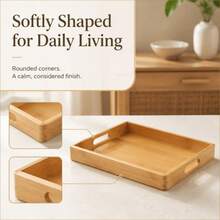 Juego de 7 bandejas apilables de bambú con asas huecas, bandejas rectangulares para cocina, comedor, mesa de café, aperitivos, té, desayuno, almacenamiento de frutas - Albaricoque - Ver 3
