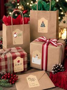 100pcs Vintage Cartoon Animal Christmas Gift Tags, Penguin Polar Bear Tiger Santa Claus Snowman Christmas Tree, Holiday Special Offer Packaging, Christmas Gift Box, Winter Break Party Supplies, Christmas Party Supplies, Merry Christmas Decoration, Birthday Party, Handmade Gift Wrapping - Multicolor - View 8