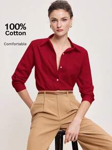 ABizChic Camisa de mujer verde haba, primavera con solapa, apertura frontal,  en capas, elegante minimalista casual para ir al trabajo, citas, uso diario, la  vintage francés, frescosss Q3JP - Rojo - Ver 9