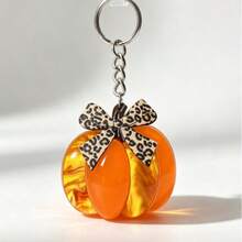 Cute Leopard Print Bow Pumpkin Acrylic Keychain, Autumn Halloween Bag Charm, Fashion Women Car Key Ring Accessory - Multicolor - View 6