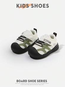 1 Pair Infant Toddler Colorblock Closed-Toe Double Strap Flat Retro Sneakers For Daily Wear And Outfits [Select By Actual Cm Inner Length] - Black - View 2