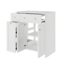 76 X 47 X 86 Cm, Freestanding Vanity Unit, Lacquered Surface, Waterproof Ceramic Basin, 8 Drawers, Soft-Close Runners, Soft-Close Hinges, Silver Handles, White. - White - View 8