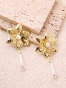 1對復古優雅時尚休閒設計精緻花朵垂墜耳環，女款日常佩戴、度假派對珠寶 - 彩色 - 查看 5